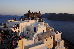 Forteresse vénitienne de Oia au coucher de soleil, Santorini