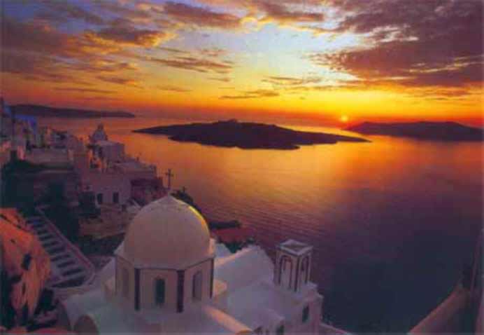 Coucher de soleil de Santorin vu depuis Oia